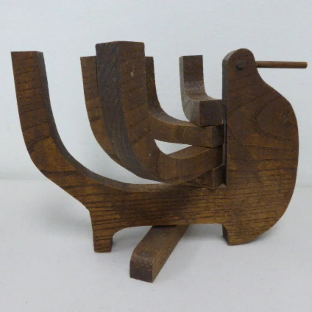 Danish Mid Century wooden candle holder collapsible teak moveable bird